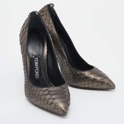 Tom Ford Metallic Grey Python Leather Pointed Toe Pumps Size 35