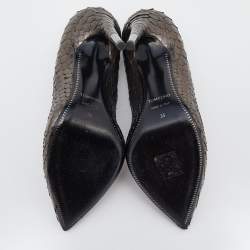 Tom Ford Metallic Grey Python Leather Pointed Toe Pumps Size 35
