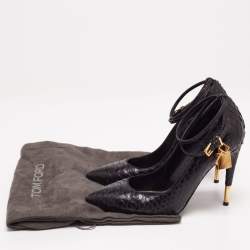 Tom Ford Black Python Leather Padlock Charm Ankle-Strap Pumps Size 38