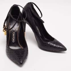 Tom Ford Black Python Leather Padlock Charm Ankle-Strap Pumps Size 38
