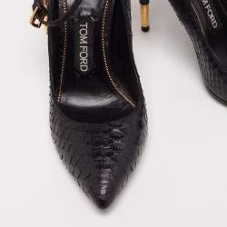 Tom Ford Black Python Leather Padlock Charm Ankle-Strap Pumps Size 38