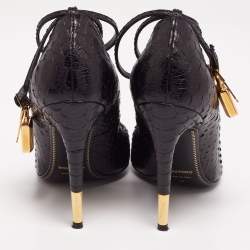 Tom Ford Black Python Leather Padlock Charm Ankle-Strap Pumps Size 38