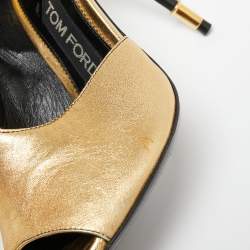 Pre Owned Tom Ford Gold Leather Padlock Ankle-Wrap Booties Size 37