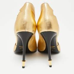 Pre Owned Tom Ford Gold Leather Padlock Ankle-Wrap Booties Size 37