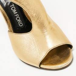 Pre Owned Tom Ford Gold Leather Padlock Ankle-Wrap Booties Size 37