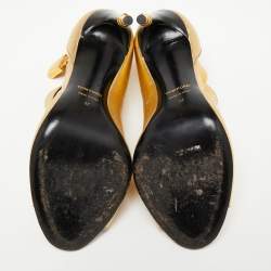 Pre Owned Tom Ford Gold Leather Padlock Ankle-Wrap Booties Size 37