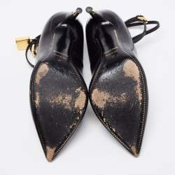 Pre Owned Tom Ford Black Leather Padlock Ankle Wrap Pointed Toe Pumps Size 37