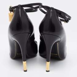 Pre Owned Tom Ford Black Leather Padlock Ankle Wrap Pointed Toe Pumps Size 37