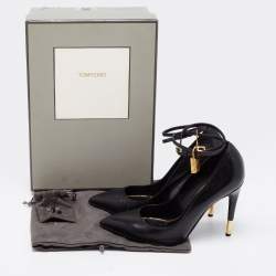 Pre Owned Tom Ford Black Leather Padlock Ankle Wrap Pointed Toe Pumps Size 37