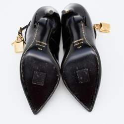Pre Owned Tom Ford Black Patent Leather Padlock Ankle Wrap Pumps Size 36.5
