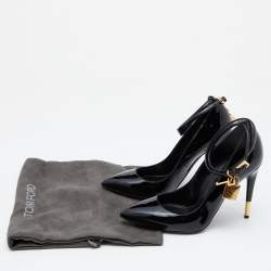Pre Owned Tom Ford Black Patent Leather Padlock Ankle Wrap Pumps Size 36.5