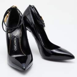 Pre Owned Tom Ford Black Patent Leather Padlock Ankle Wrap Pumps Size 36.5