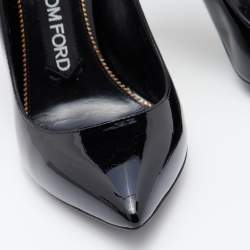Pre Owned Tom Ford Black Patent Leather Padlock Ankle Wrap Pumps Size 36.5