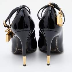 Pre Owned Tom Ford Black Patent Leather Padlock Ankle Wrap Pumps Size 36.5