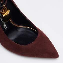 Pre Owned Tom Ford Burgundy Suede Padlock Ankle Wrap Pumps Size 37