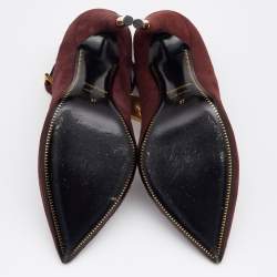 Pre Owned Tom Ford Burgundy Suede Padlock Ankle Wrap Pumps Size 37