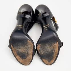 Pre Owned Tom Ford Black Leather Buckle Detail T-Strap Sandals Size 36