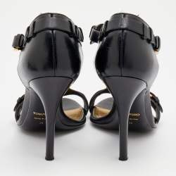 Pre Owned Tom Ford Black Leather Buckle Detail T-Strap Sandals Size 36
