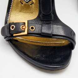 Pre Owned Tom Ford Black Leather Buckle Detail T-Strap Sandals Size 36