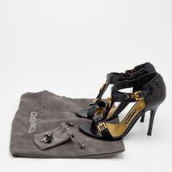 Pre Owned Tom Ford Black Leather Buckle Detail T-Strap Sandals Size 36