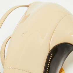 Tom Ford Beige Patent Leather Padlock Ankle Wrap Pointed Toe Pumps Size 39