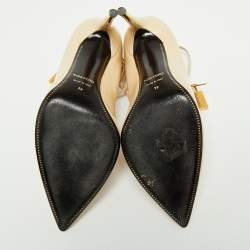 Tom Ford Beige Patent Leather Padlock Ankle Wrap Pointed Toe Pumps Size 39
