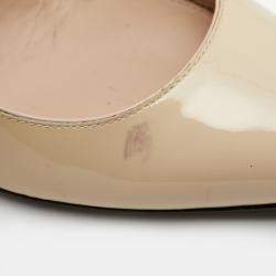 Tom Ford Beige Patent Leather Padlock Ankle Wrap Pointed Toe Pumps Size 39