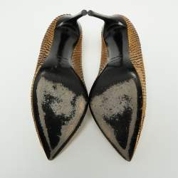 Pre Owned Tom Ford Metallic Gold Python Leather Zipper Trim Pumps Size 40.5