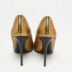 Pre Owned Tom Ford Metallic Gold Python Leather Zipper Trim Pumps Size 40.5