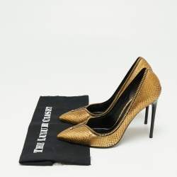 Pre Owned Tom Ford Metallic Gold Python Leather Zipper Trim Pumps Size 40.5