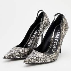 Tom Ford Metallic Silver Python Leather Pointed Toe Pumps Size 38
