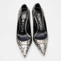 Tom Ford Metallic Silver Python Leather Pointed Toe Pumps Size 38