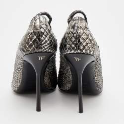 Tom Ford Metallic Silver Python Leather Pointed Toe Pumps Size 38