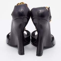 Tom Ford Black Leather Ankle Chain Strap Wedge Sandals Size 39