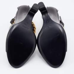 Tom Ford Black Leather Ankle Chain Strap Wedge Sandals Size 39