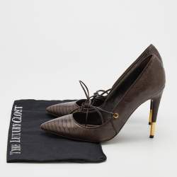 Pre Owned Tom Ford Brown Lizard Embossed Pumps Size 39