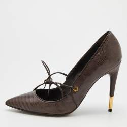 Pre Owned Tom Ford Brown Lizard Embossed Pumps Size 39