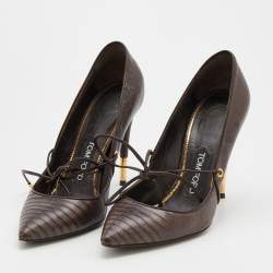 Pre Owned Tom Ford Brown Lizard Embossed Pumps Size 39