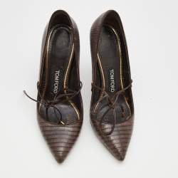 Pre Owned Tom Ford Brown Lizard Embossed Pumps Size 39