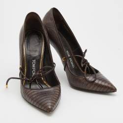 Pre Owned Tom Ford Brown Lizard Embossed Pumps Size 39