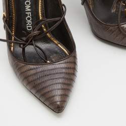 Pre Owned Tom Ford Brown Lizard Embossed Pumps Size 39