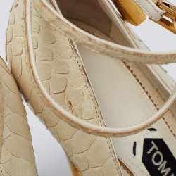 Tom Ford Off White Python Padlock Ankle Strap Pointed Toe Pumps Size 37