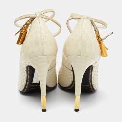 Tom Ford Off White Python Padlock Ankle Strap Pointed Toe Pumps Size 37