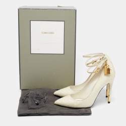 Tom Ford Off White Python Padlock Ankle Strap Pointed Toe Pumps Size 37