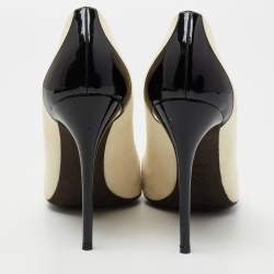 Pre Owned Tom Ford Cream/Black Suede and Patent Leather Cap Toe Pointed Toe Pumps Size 40