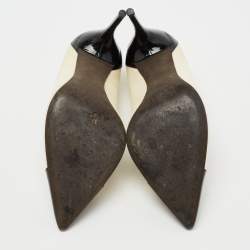 Pre Owned Tom Ford Cream/Black Suede and Patent Leather Cap Toe Pointed Toe Pumps Size 40