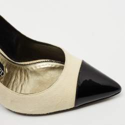 Pre Owned Tom Ford Cream/Black Suede and Patent Leather Cap Toe Pointed Toe Pumps Size 40