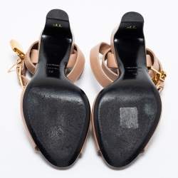 Pre Owned Tom Ford Nude Leather Padlock Ankle Wrap Sandals Size 36