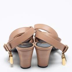 Pre Owned Tom Ford Nude Leather Padlock Ankle Wrap Sandals Size 36