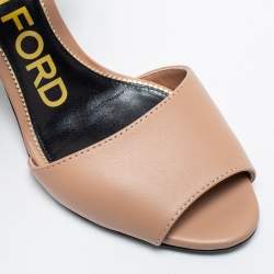 Pre Owned Tom Ford Nude Leather Padlock Ankle Wrap Sandals Size 36